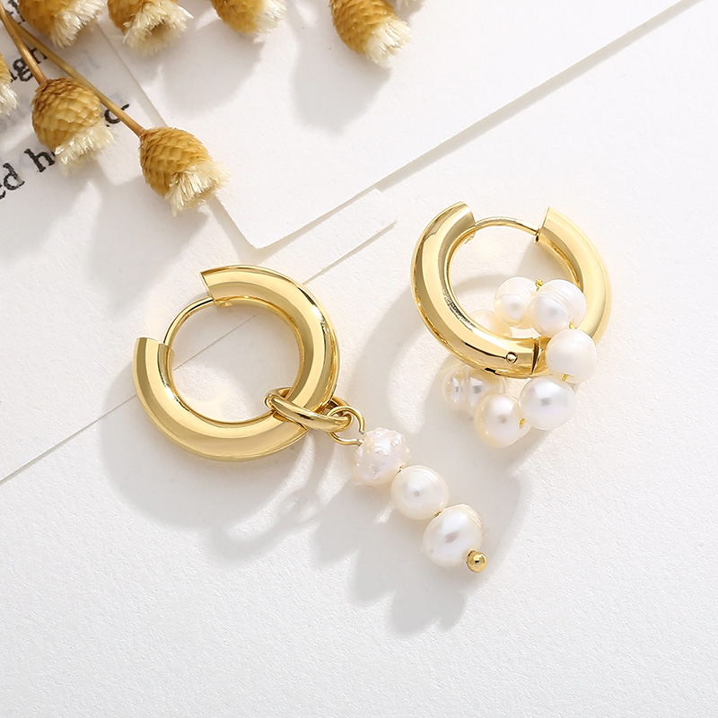 1 Pair Vintage Style French Style Round Pearl Plating Stainless Steel 18K Gold Plated Drop Earrings display picture 2
