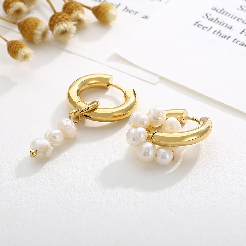 1 Pair Vintage Style French Style Round Pearl Plating Stainless Steel 18K Gold Plated Drop Earrings display picture 4