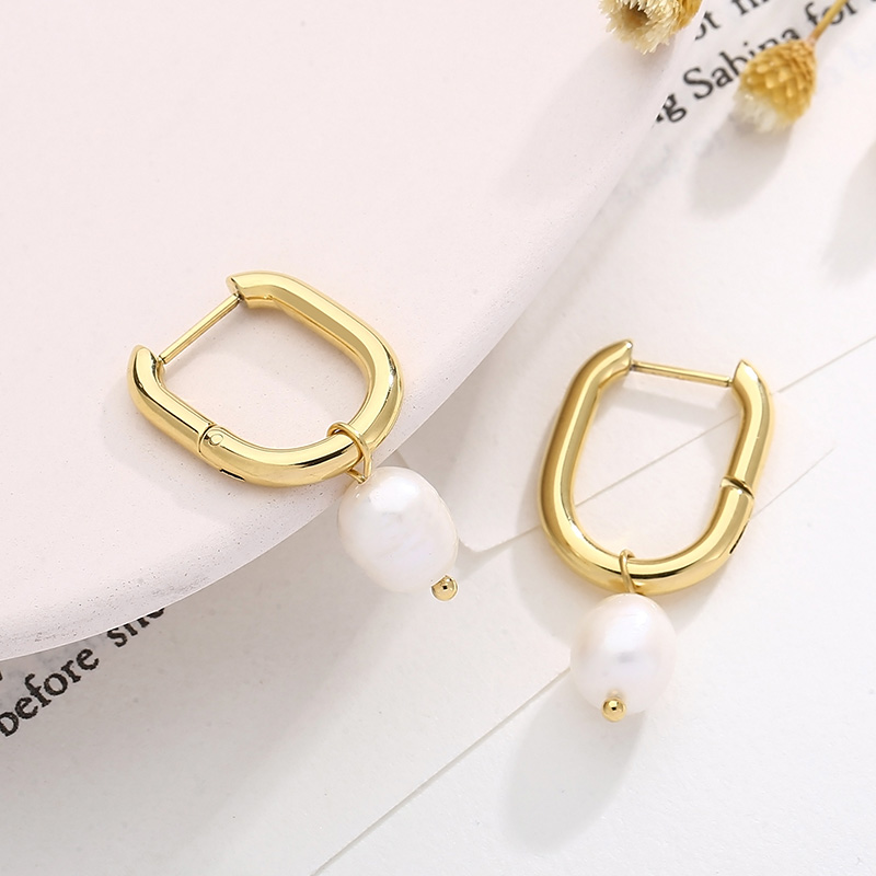 1 Pair Vintage Style French Style Round Pearl Plating Stainless Steel 18K Gold Plated Drop Earrings display picture 10