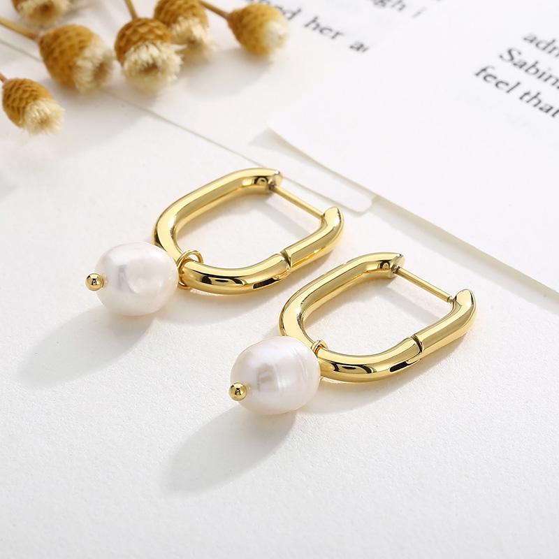 1 Pair Vintage Style French Style Round Pearl Plating Stainless Steel 18K Gold Plated Drop Earrings display picture 12