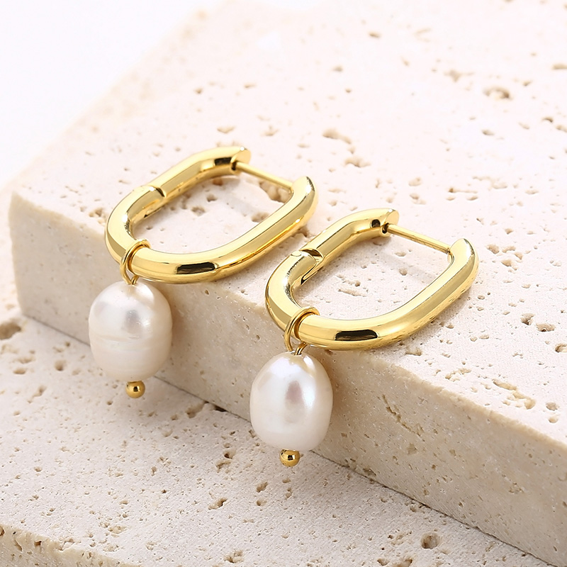 1 Pair Vintage Style French Style Round Pearl Plating Stainless Steel 18K Gold Plated Drop Earrings display picture 11