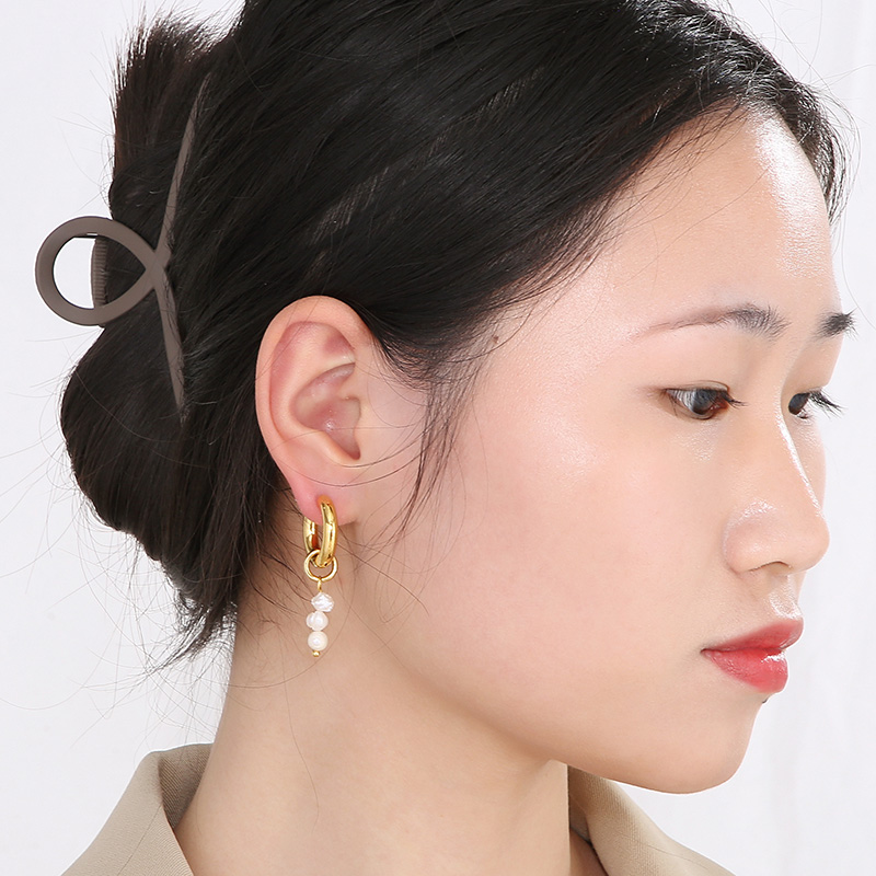 1 Pair Vintage Style French Style Round Pearl Plating Stainless Steel 18K Gold Plated Drop Earrings display picture 19