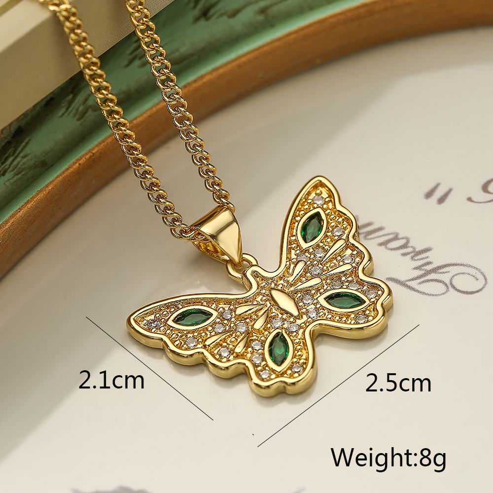 Shiny Bear Owl Butterfly Copper Plating Inlay Zircon 18k Gold Plated Pendant Necklace display picture 3