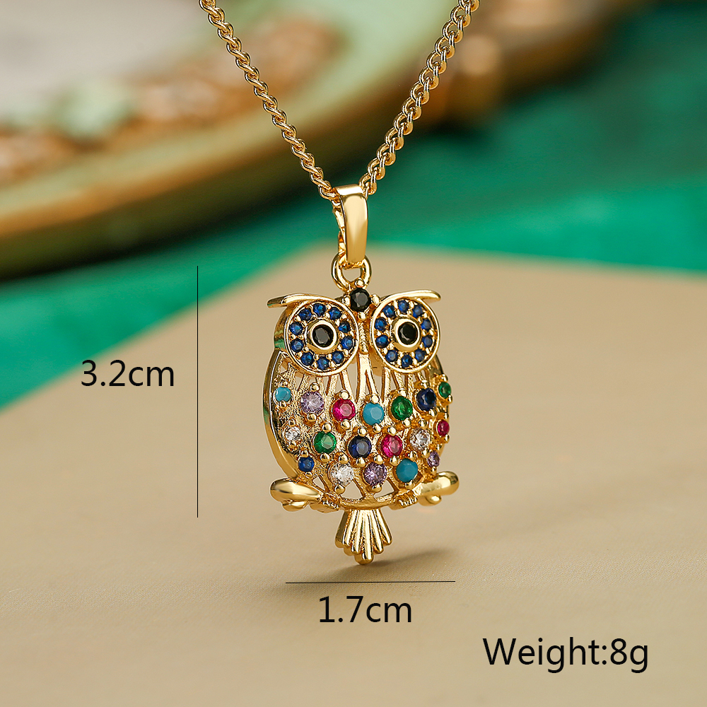 Shiny Bear Owl Butterfly Copper Plating Inlay Zircon 18k Gold Plated Pendant Necklace display picture 2