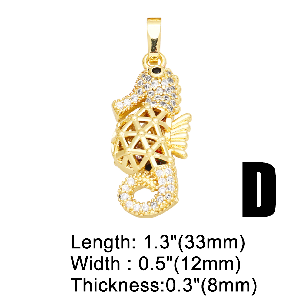 Cute Sweet Rabbit Hippocampus Bear 18k Gold Plated Zircon Copper Wholesale Pendants Jewelry Accessories display picture 6