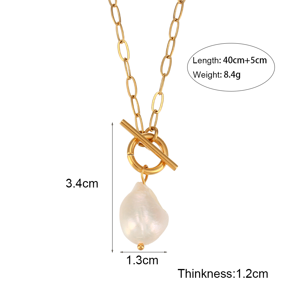 Elegant Vintage Style Irregular Stainless Steel Freshwater Pearl Toggle Pendant Necklace display picture 2