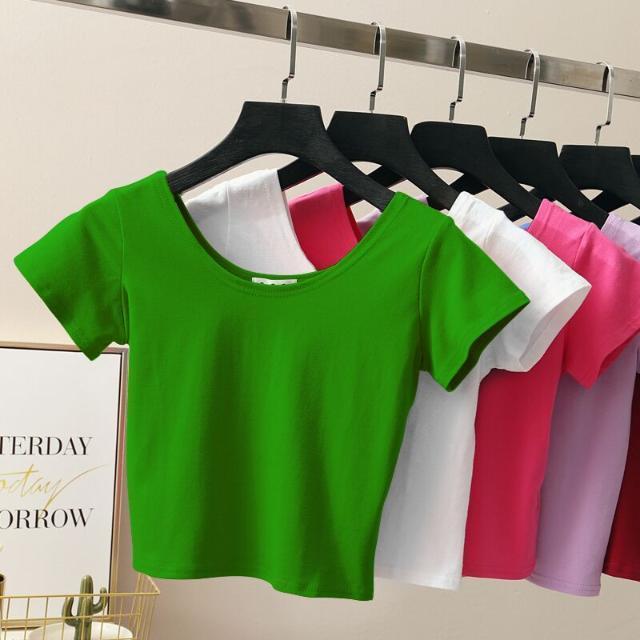 Women's T-shirt Short Sleeve T-shirts Washed Casual Elegant Sexy Solid Color display picture 2