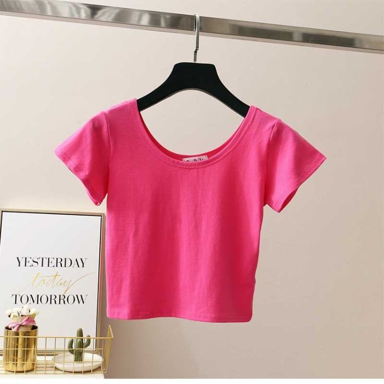 Women's T-shirt Short Sleeve T-shirts Washed Casual Elegant Sexy Solid Color display picture 11