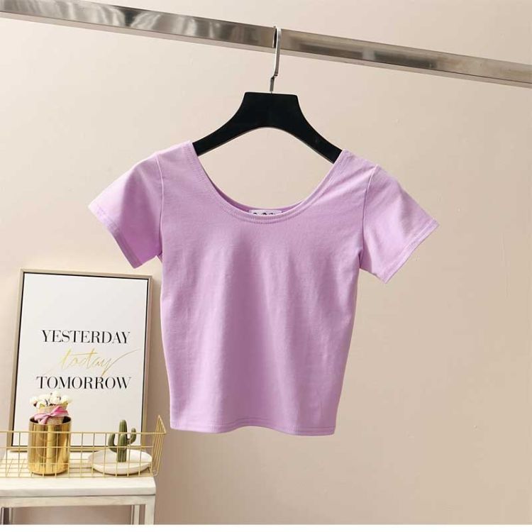 Women's T-shirt Short Sleeve T-shirts Washed Casual Elegant Sexy Solid Color display picture 10