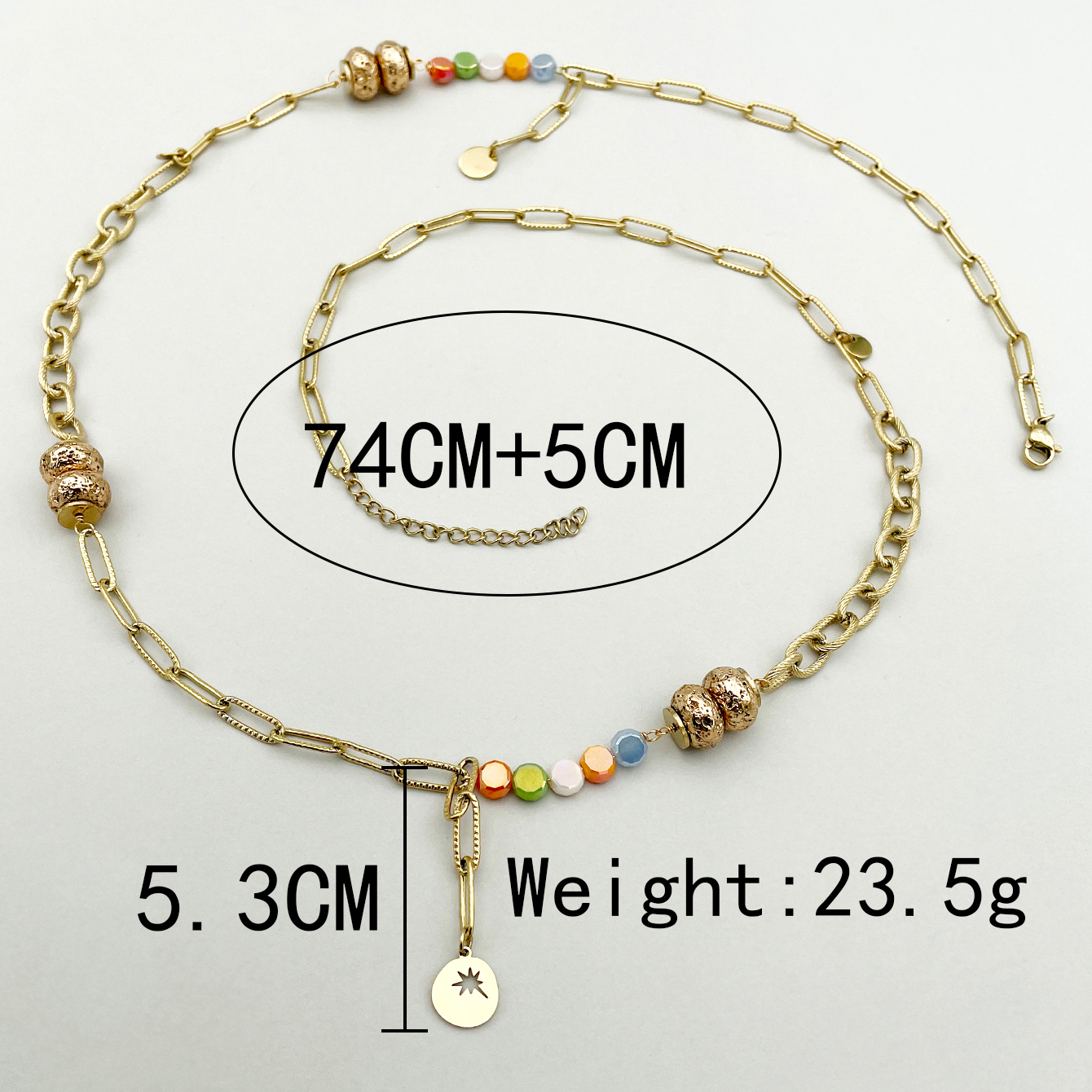 304 Stainless Steel 14K Gold Plated Casual Beaded Polishing Plating Round Crystal Beads Long Necklace Necklace display picture 3