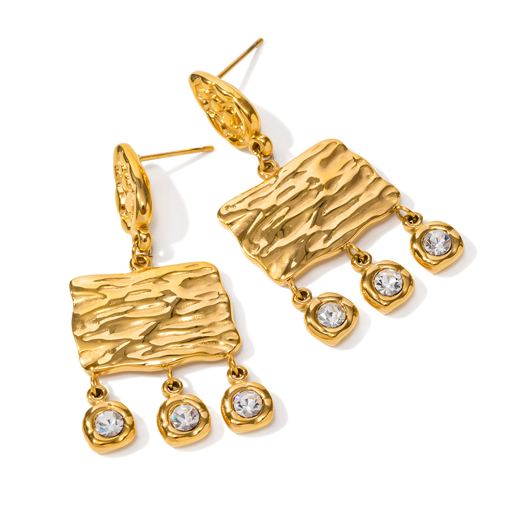 1 Pair Ig Style Square Plating Inlay Stainless Steel Zircon 18k Gold Plated Drop Earrings display picture 1