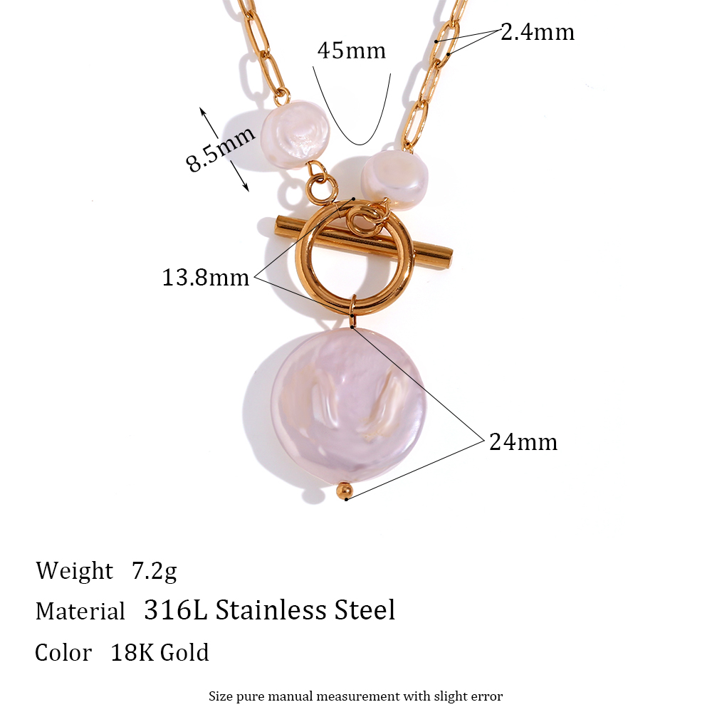 Vintage Style French Style Irregular Stainless Steel Freshwater Pearl Toggle Plating 18k Gold Plated Pendant Necklace display picture 2