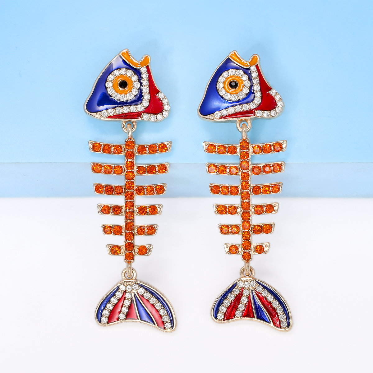 Vintage Style Funny Fish Bone Alloy Enamel Inlay Rhinestones Women's Drop Earrings display picture 7