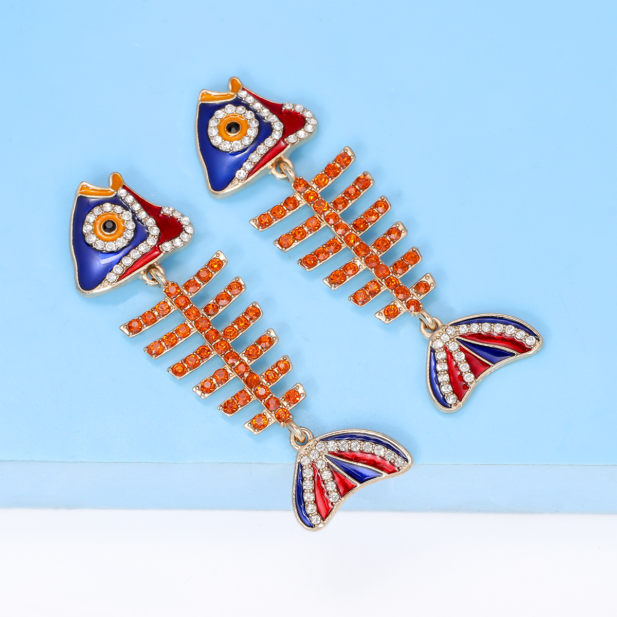 Vintage Style Funny Fish Bone Alloy Enamel Inlay Rhinestones Women's Drop Earrings display picture 10