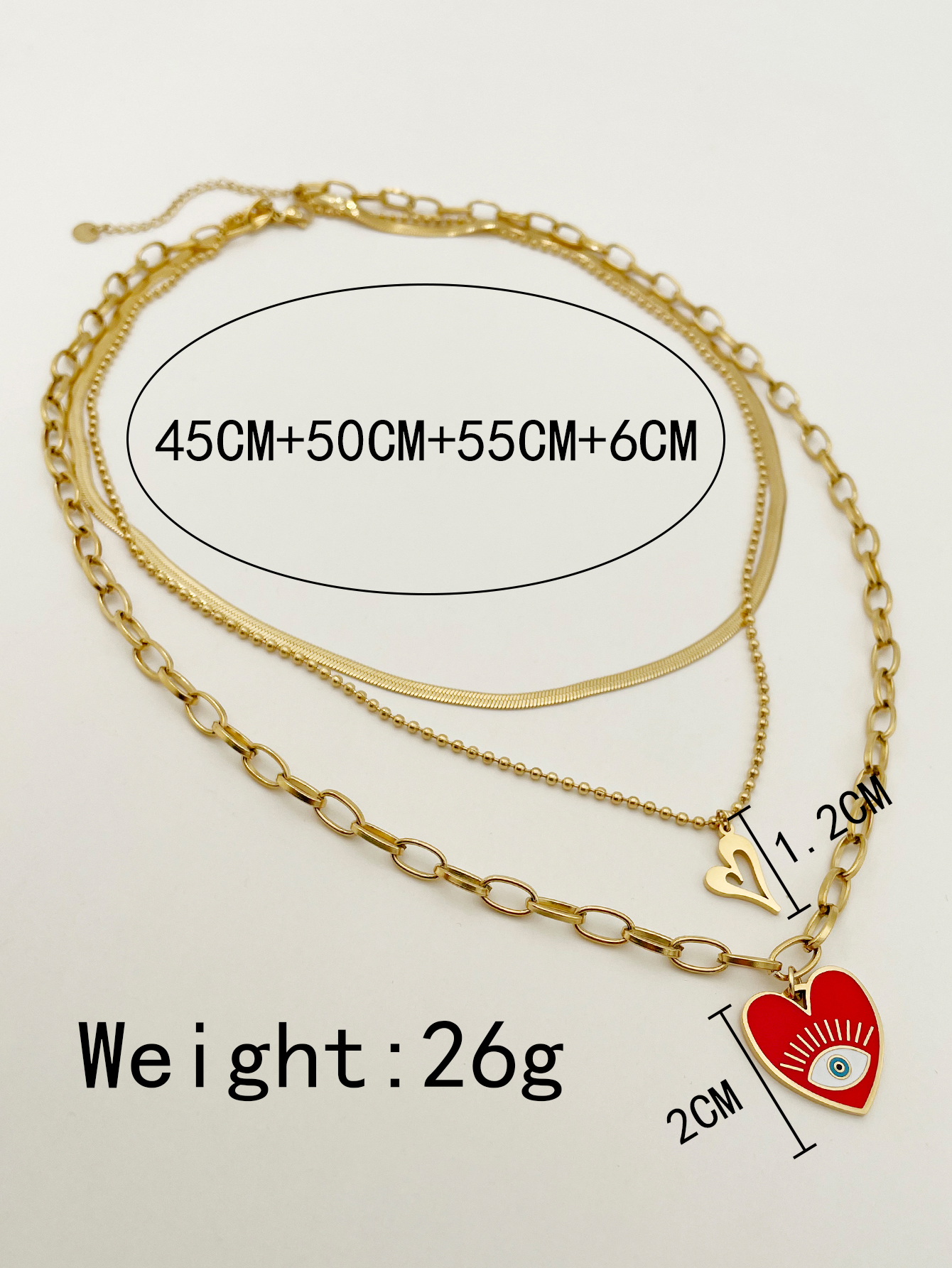 304 Stainless Steel Gold Plated Casual Hip-Hop Polishing Enamel Plating Heart Shape Eye Pendant Necklace display picture 3
