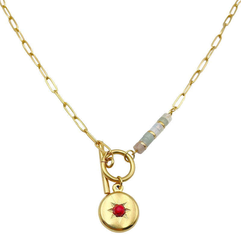 304 Stainless Steel Gold Plated Simple Style Plating Inlay Sun Color Block Natural Stone Turquoise Pendant Necklace display picture 4
