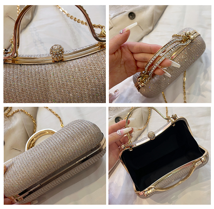 Pink Gold Silver Polyester Solid Color Sewing Thread Pillow Shape Evening Bags display picture 3