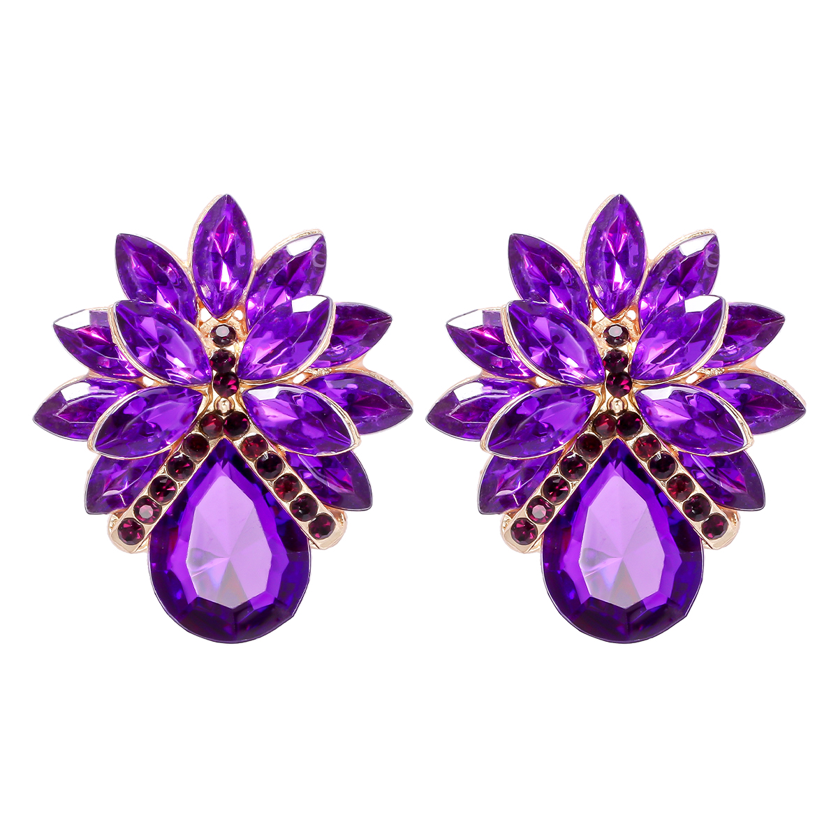 1 Pair Elegant Luxurious Flower Inlay Alloy Glass Stone Ear Studs display picture 11