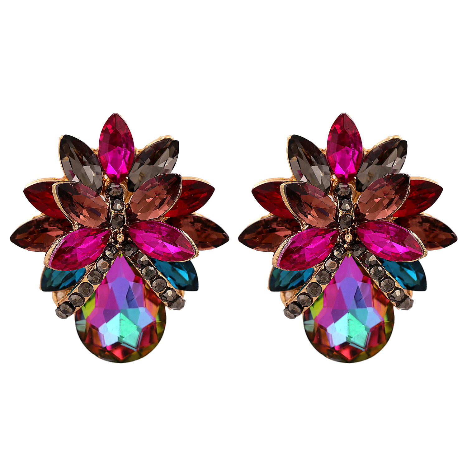 1 Pair Elegant Luxurious Flower Inlay Alloy Glass Stone Ear Studs display picture 13