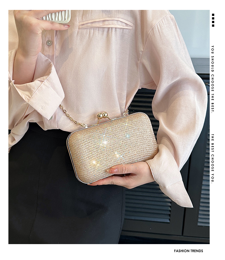 Pink Gold Silver Polyester Solid Color Sequins Square Evening Bags display picture 1