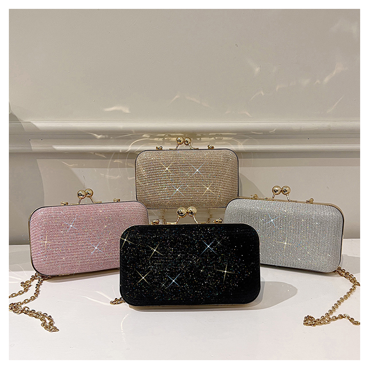 Pink Gold Silver Polyester Solid Color Sequins Square Evening Bags display picture 8