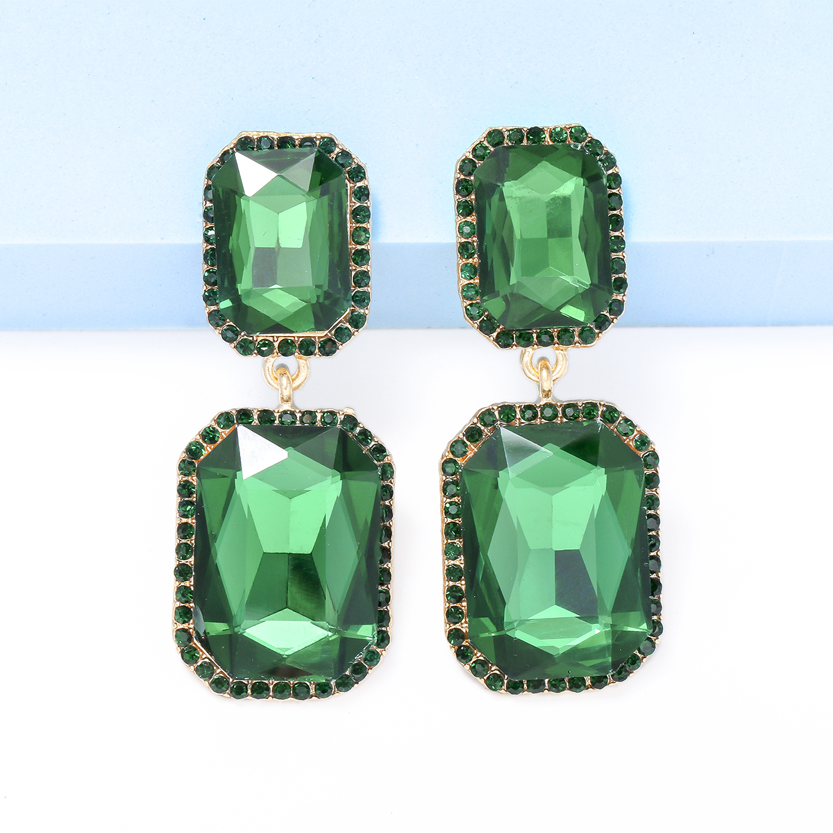 1 Pair Elegant Luxurious Square Inlay Alloy Glass Stone Drop Earrings display picture 37