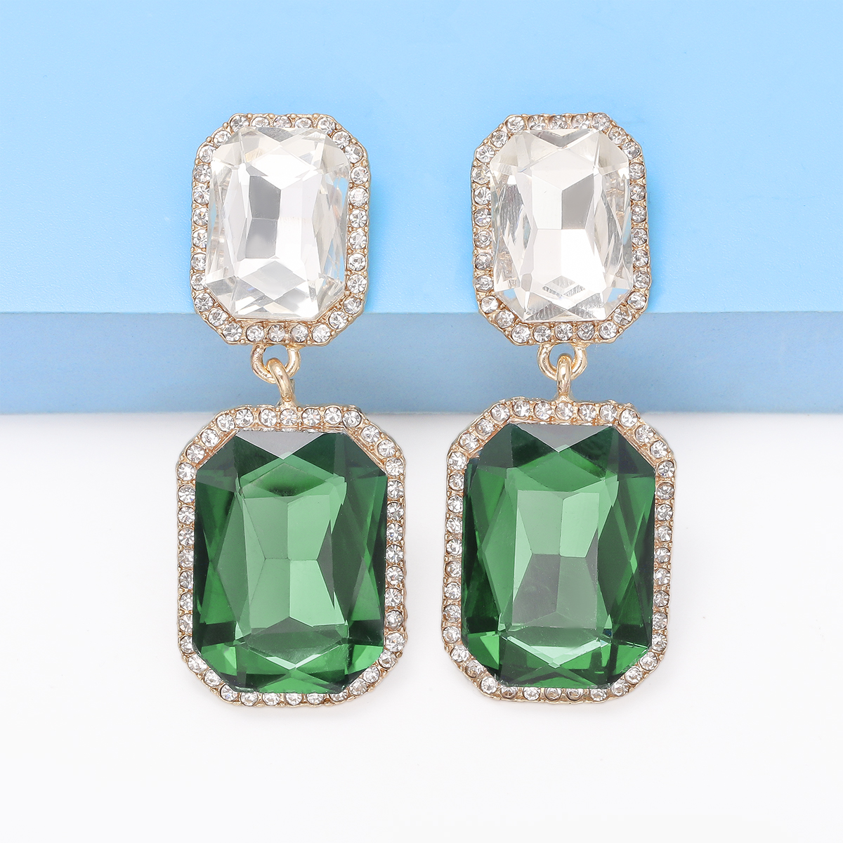 1 Pair Elegant Luxurious Square Inlay Alloy Glass Stone Drop Earrings display picture 16
