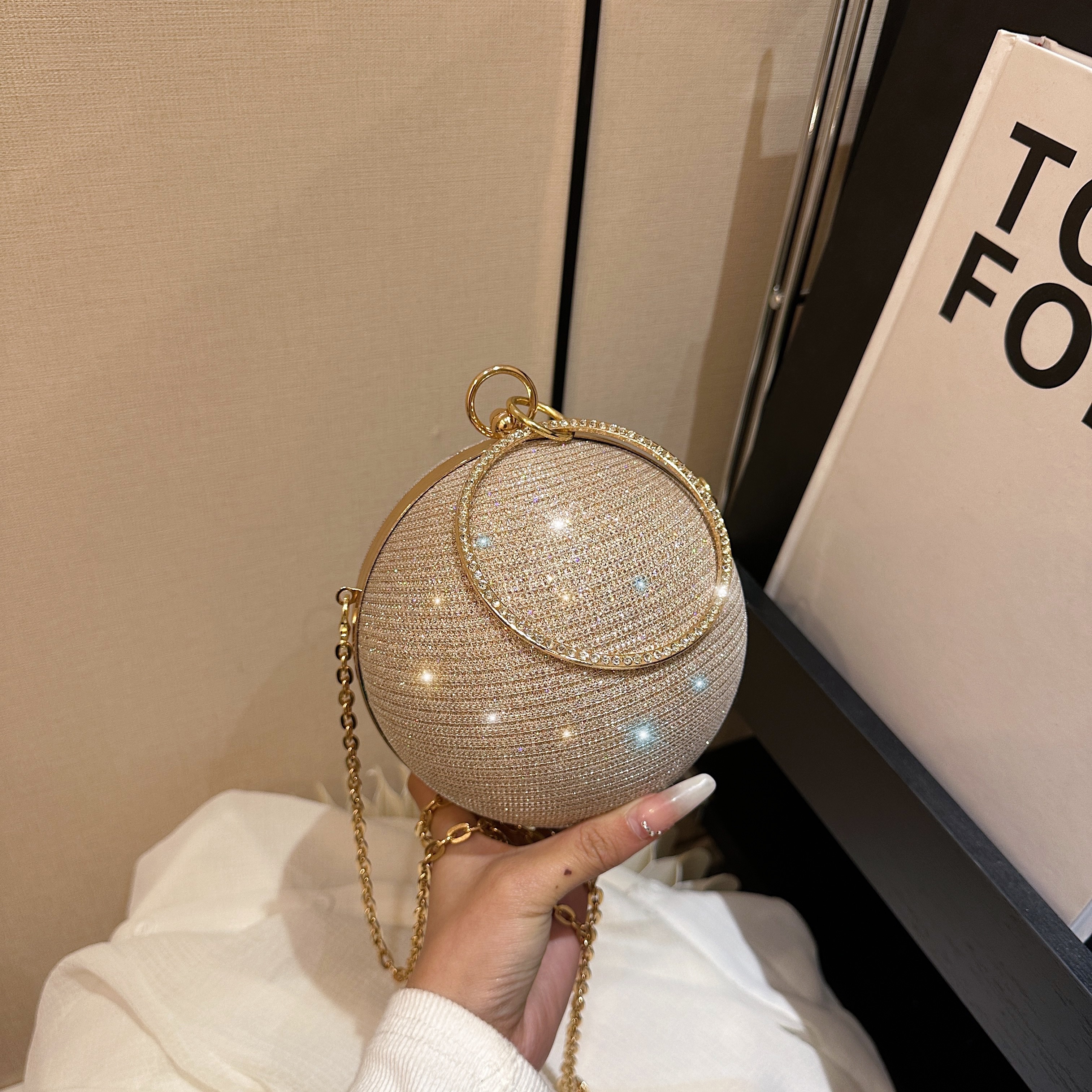 Pink Gold Silver Polyester Solid Color Lock Spherical Evening Bags display picture 8
