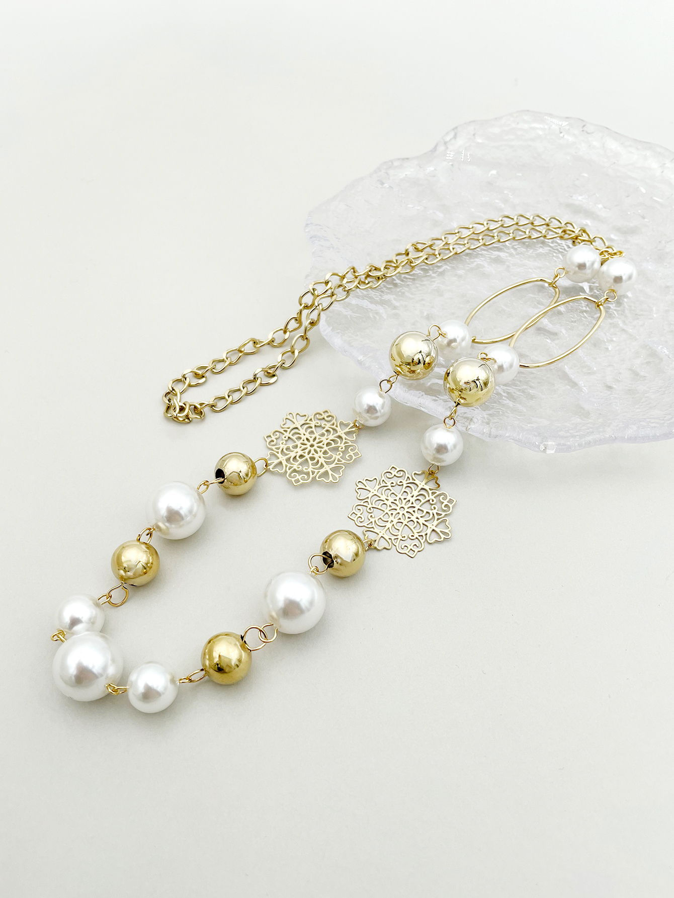 304 Stainless Steel 14K Gold Plated Streetwear Beaded Plating Hollow Out Flower Pearl Long Necklace display picture 2
