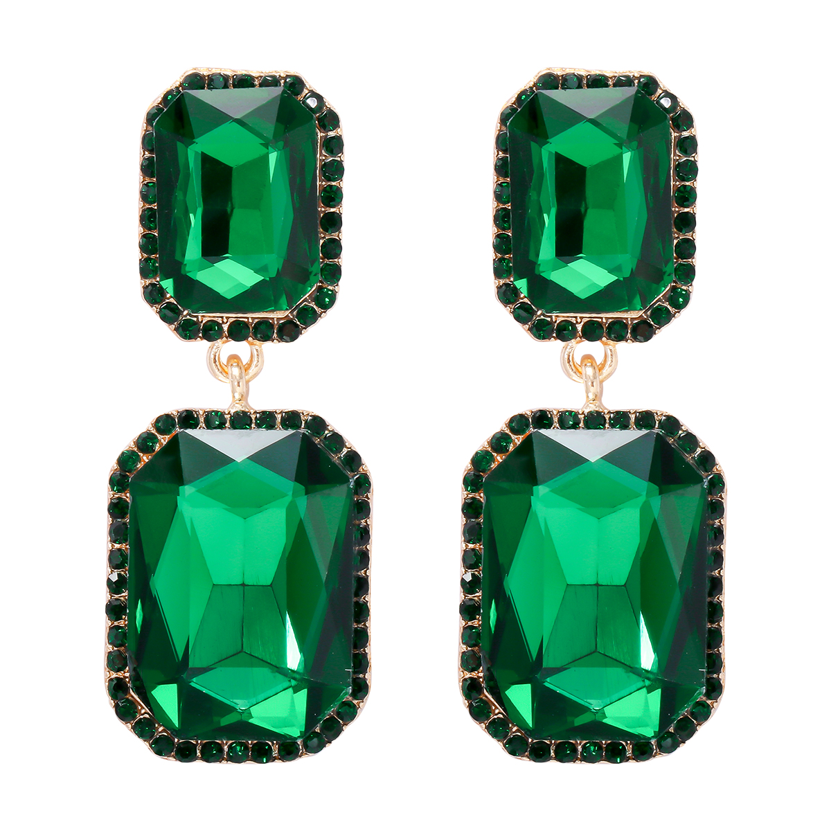 1 Pair Elegant Luxurious Square Inlay Alloy Glass Stone Drop Earrings display picture 9