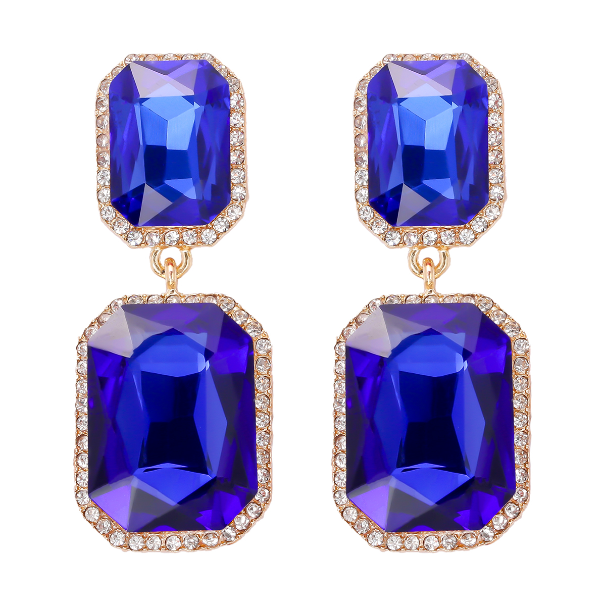 1 Pair Elegant Luxurious Square Inlay Alloy Glass Stone Drop Earrings display picture 5