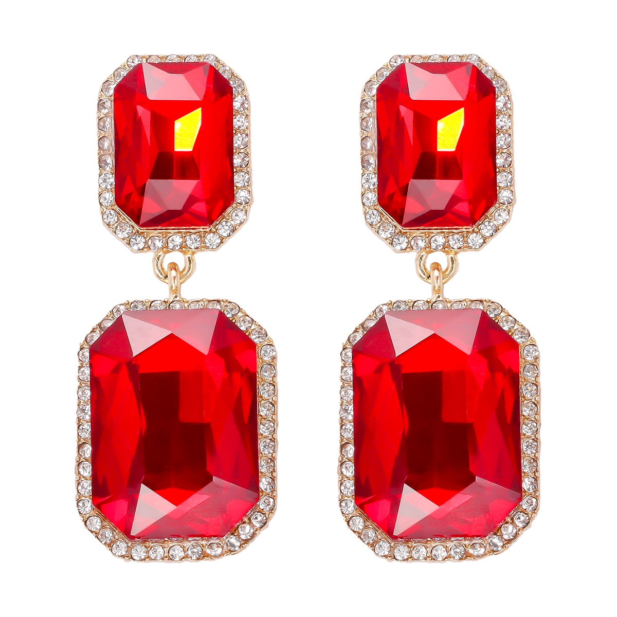 1 Pair Elegant Luxurious Square Inlay Alloy Glass Stone Drop Earrings display picture 11