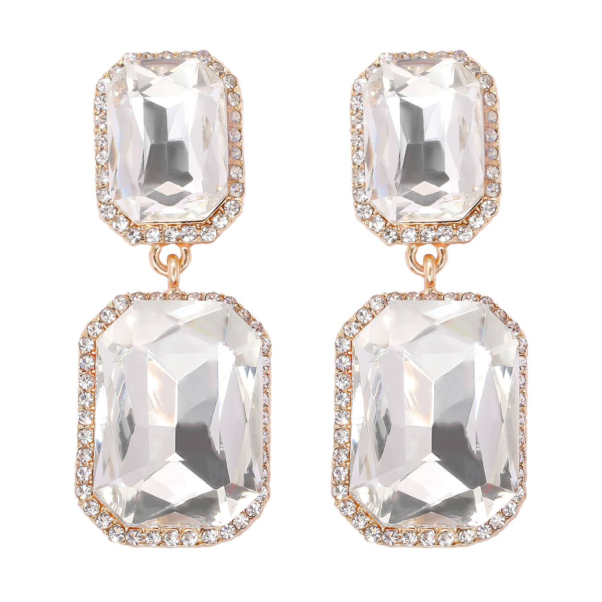 1 Pair Elegant Luxurious Square Inlay Alloy Glass Stone Drop Earrings display picture 4
