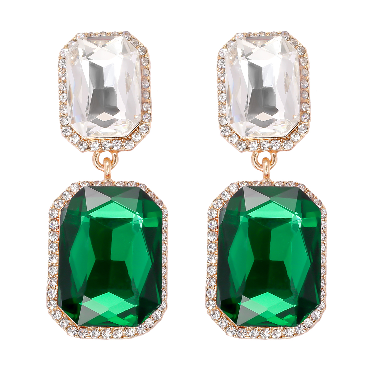 1 Pair Elegant Luxurious Square Inlay Alloy Glass Stone Drop Earrings display picture 8