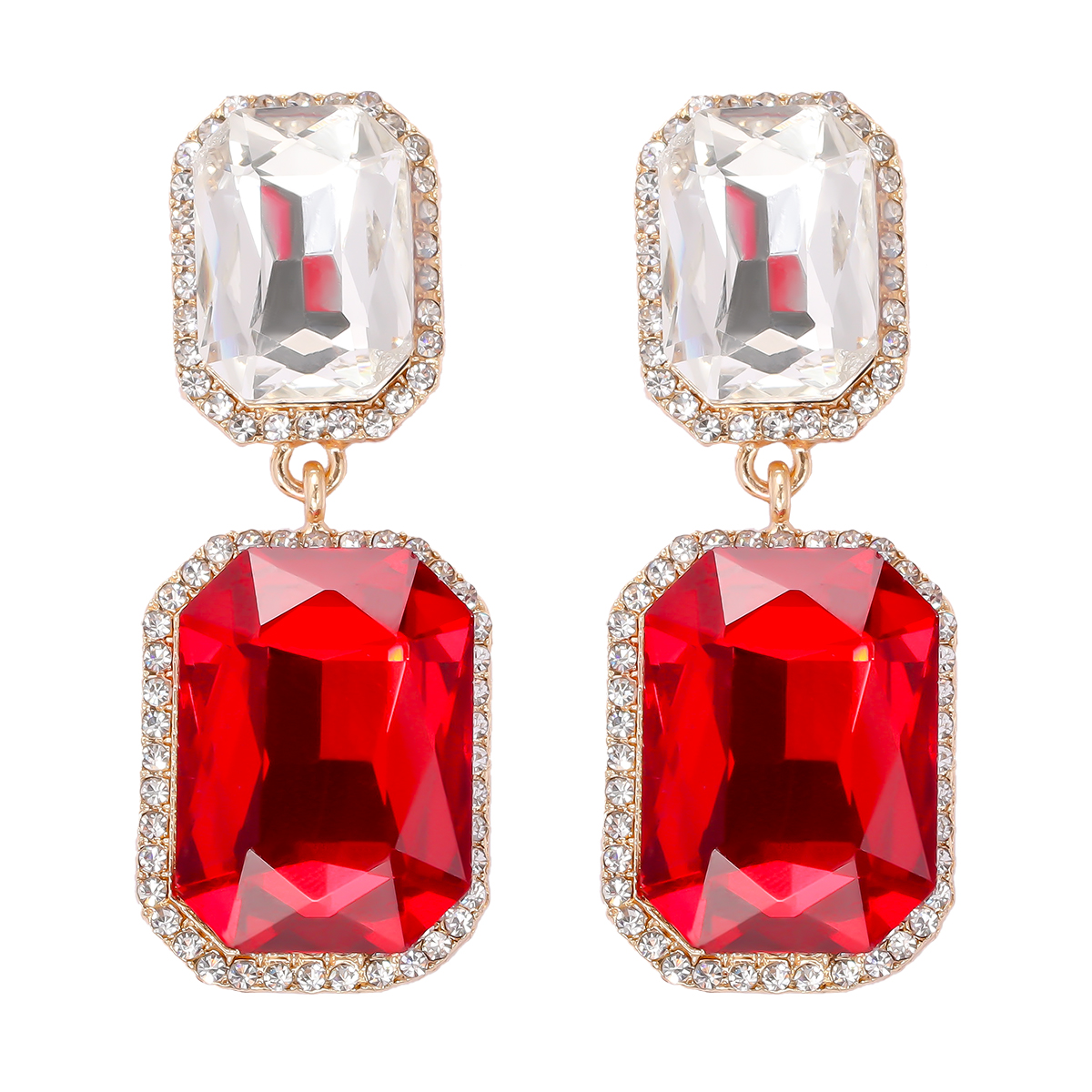 1 Pair Elegant Luxurious Square Inlay Alloy Glass Stone Drop Earrings display picture 12