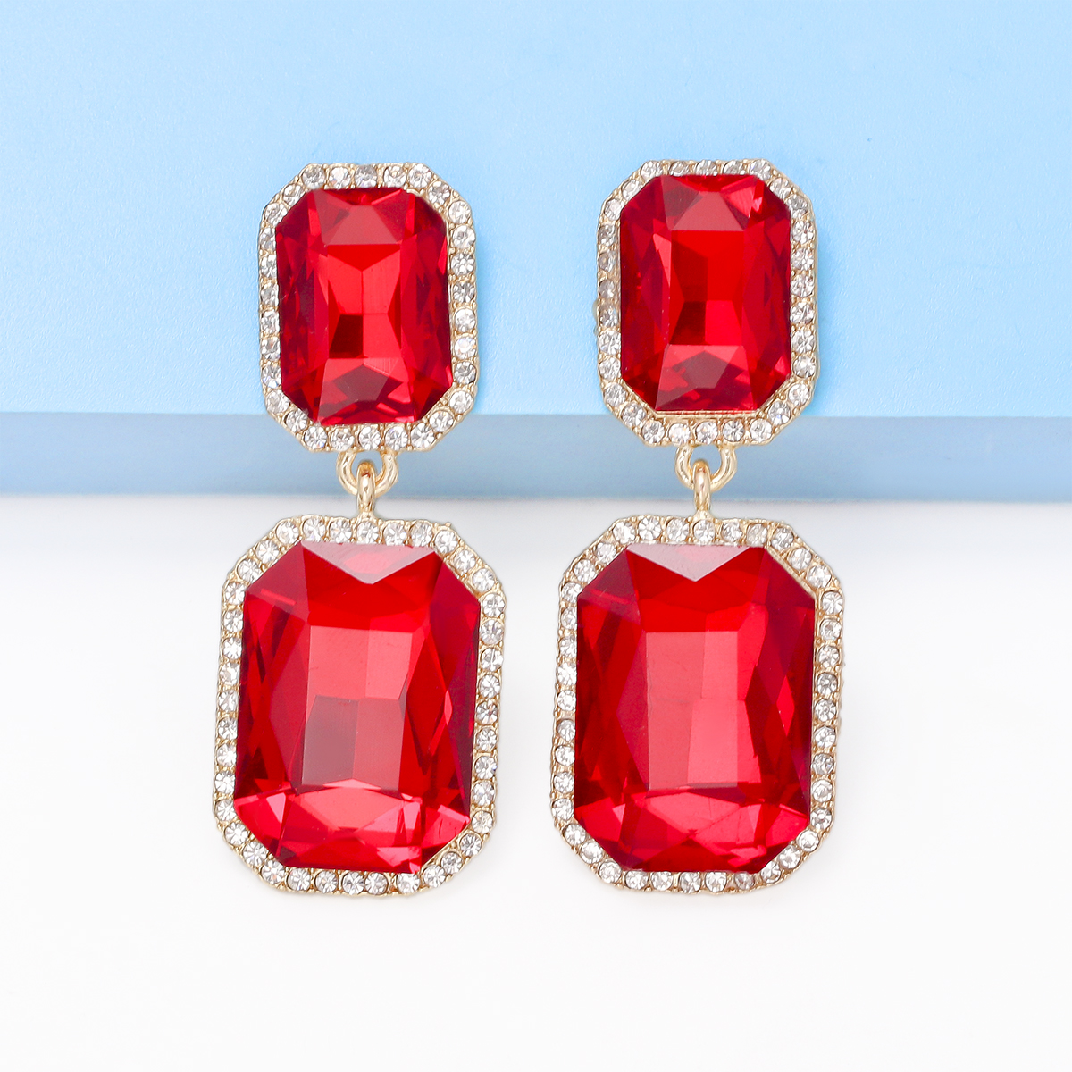 1 Pair Elegant Luxurious Square Inlay Alloy Glass Stone Drop Earrings display picture 28