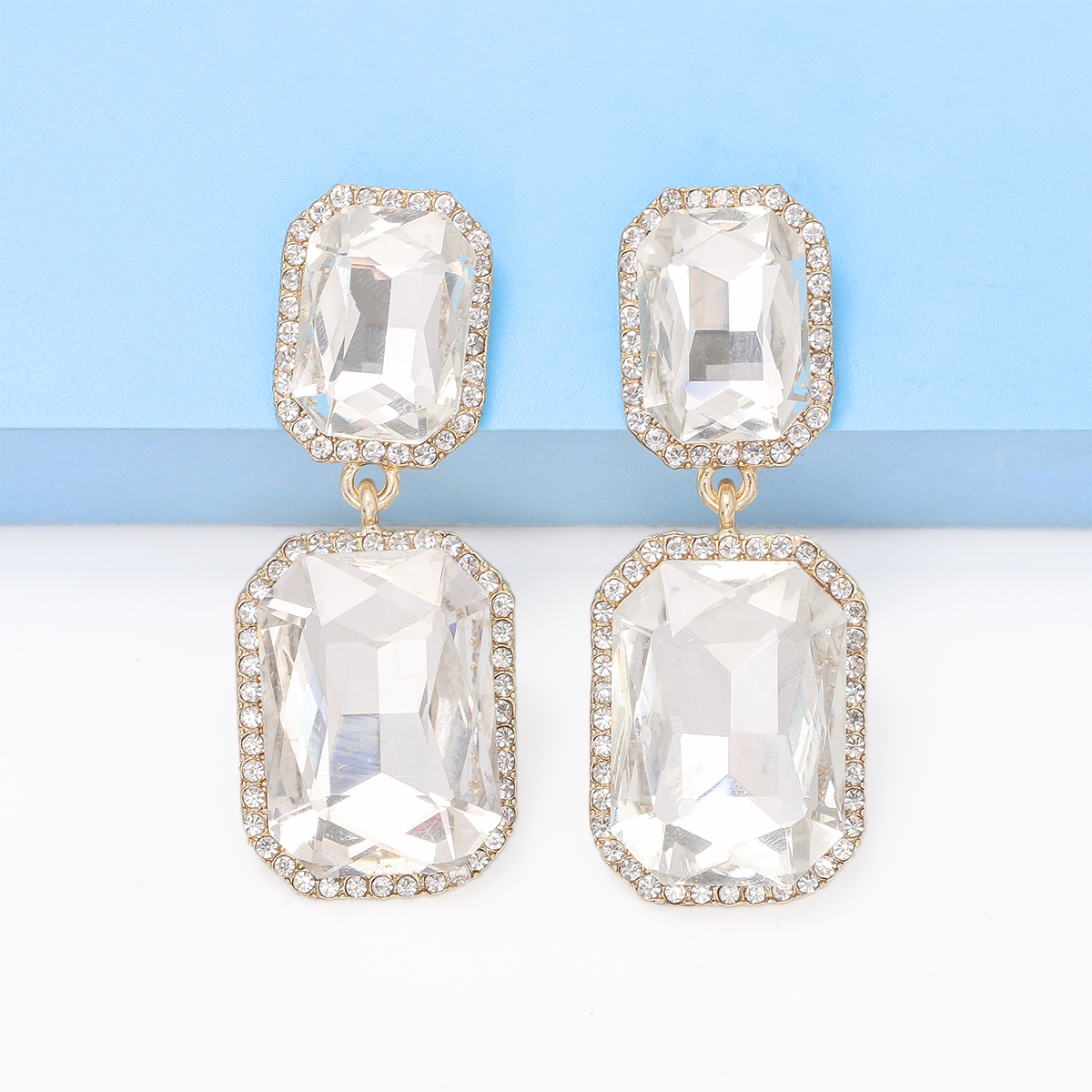 1 Pair Elegant Luxurious Square Inlay Alloy Glass Stone Drop Earrings display picture 30