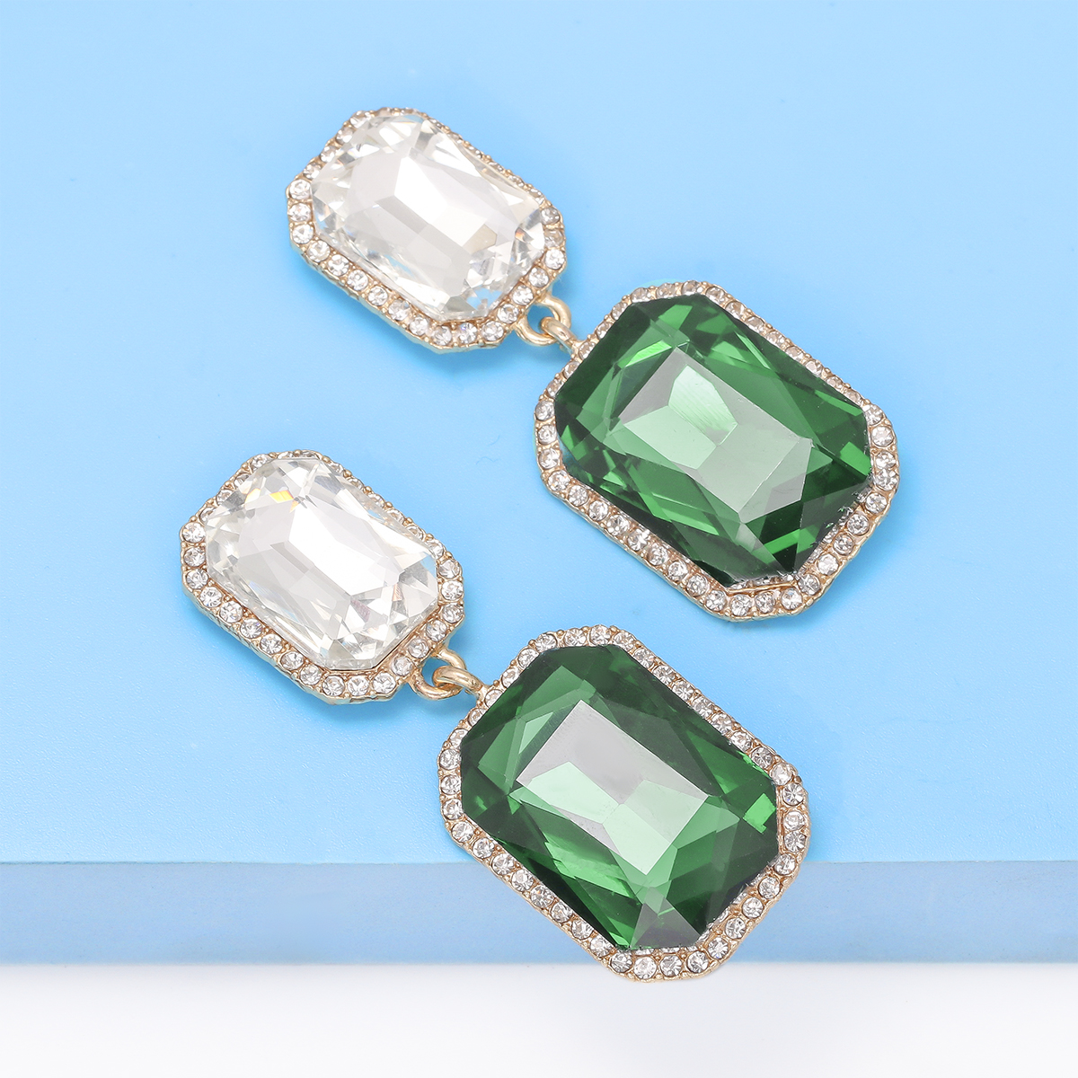 1 Pair Elegant Luxurious Square Inlay Alloy Glass Stone Drop Earrings display picture 22