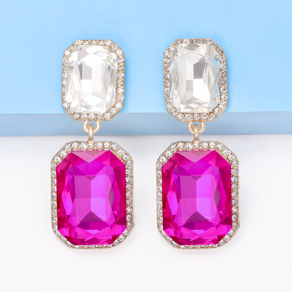 1 Pair Elegant Luxurious Square Inlay Alloy Glass Stone Drop Earrings display picture 34