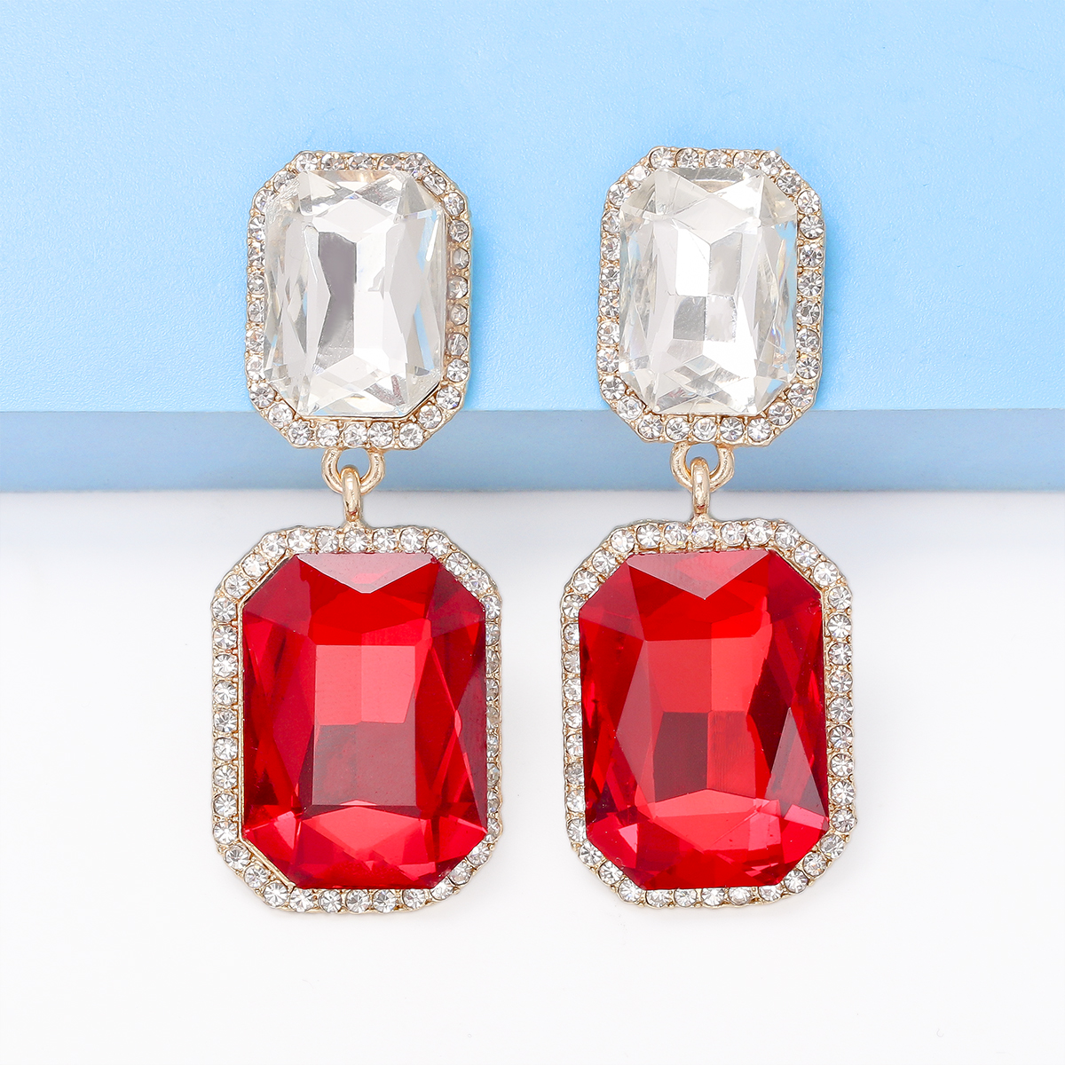 1 Pair Elegant Luxurious Square Inlay Alloy Glass Stone Drop Earrings display picture 32