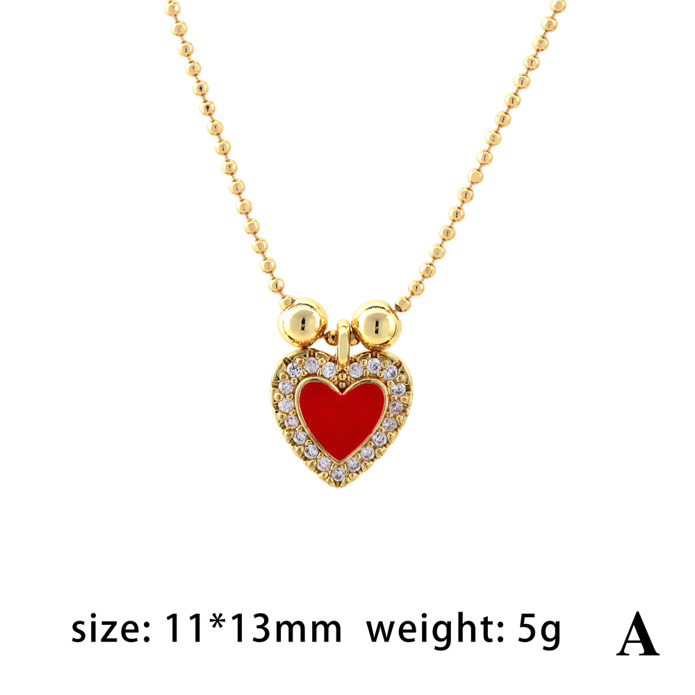 Simple Style Shiny Letter Heart Shape Copper Enamel Plating Inlay Zircon 18k Gold Plated Pendant Necklace display picture 5