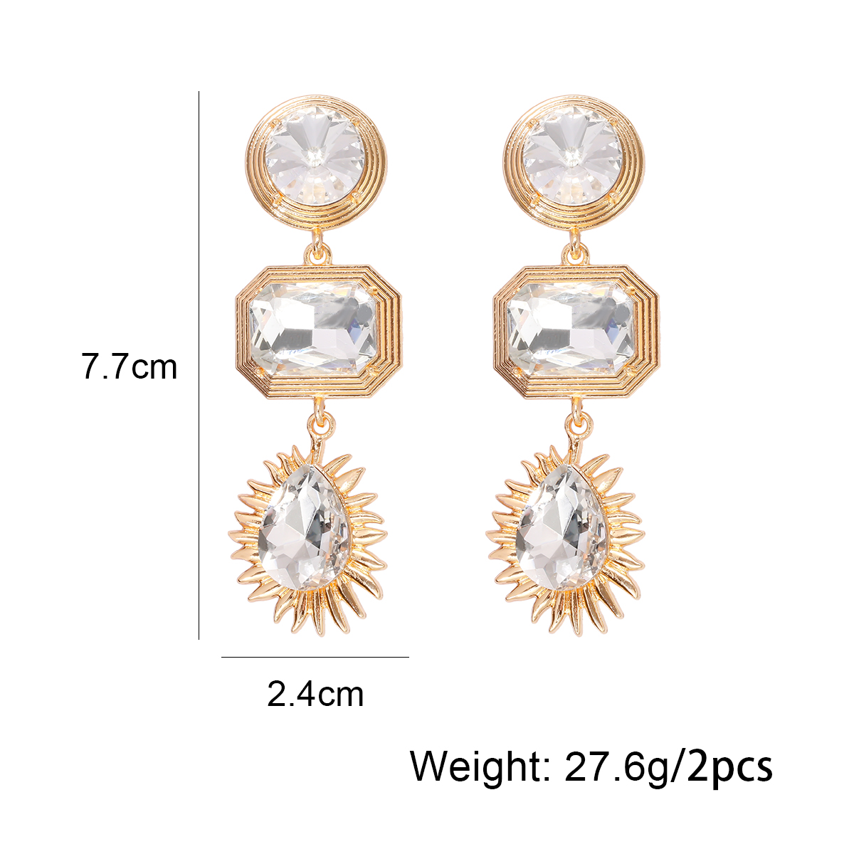 Elegant Luxurious Streetwear Round Square Water Droplets Alloy Inlay Glass Stone Women's Drop Earrings display picture 1