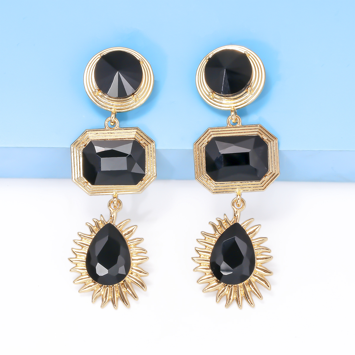 Elegant Luxurious Streetwear Round Square Water Droplets Alloy Inlay Glass Stone Women's Drop Earrings display picture 10