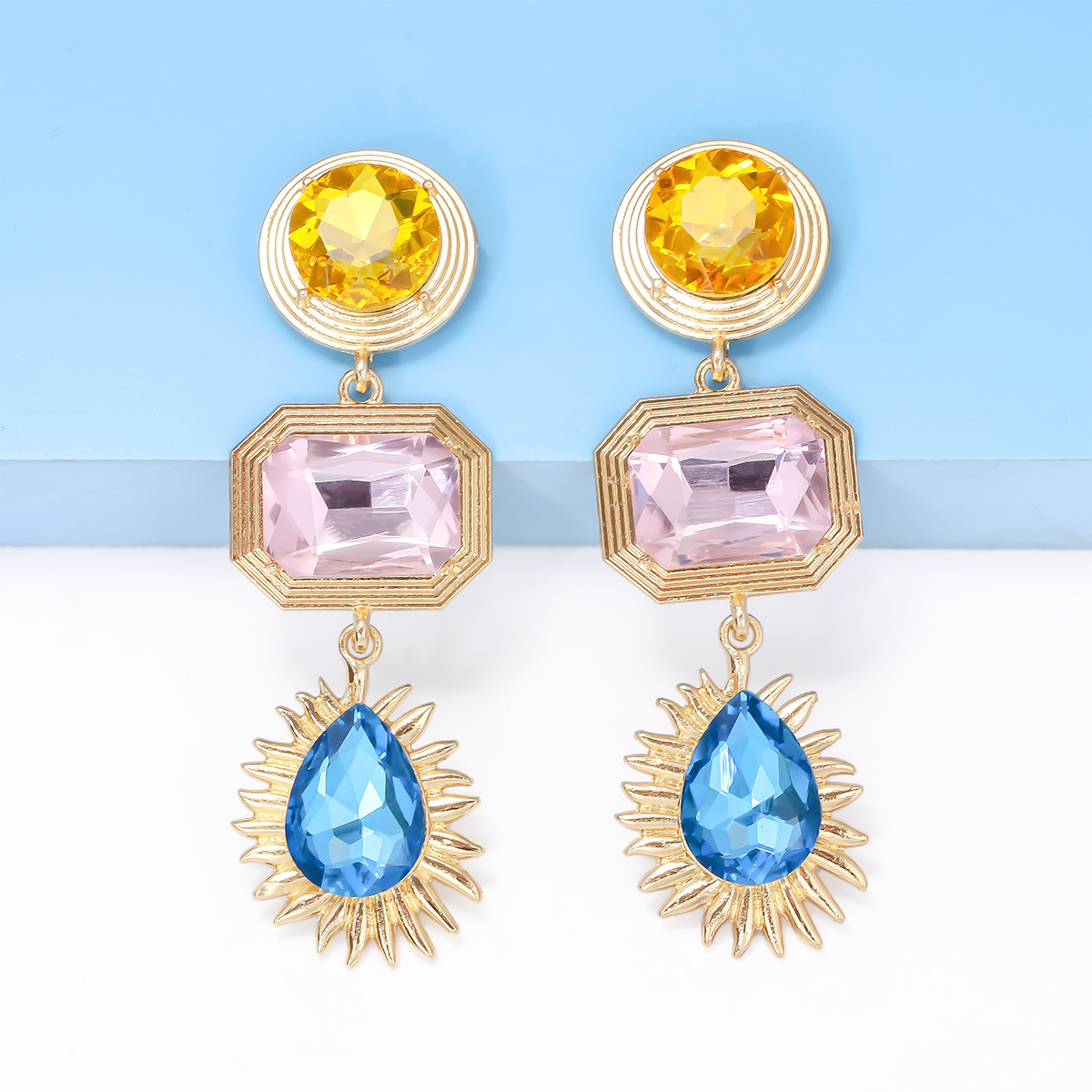 Elegant Luxurious Streetwear Round Square Water Droplets Alloy Inlay Glass Stone Women's Drop Earrings display picture 5