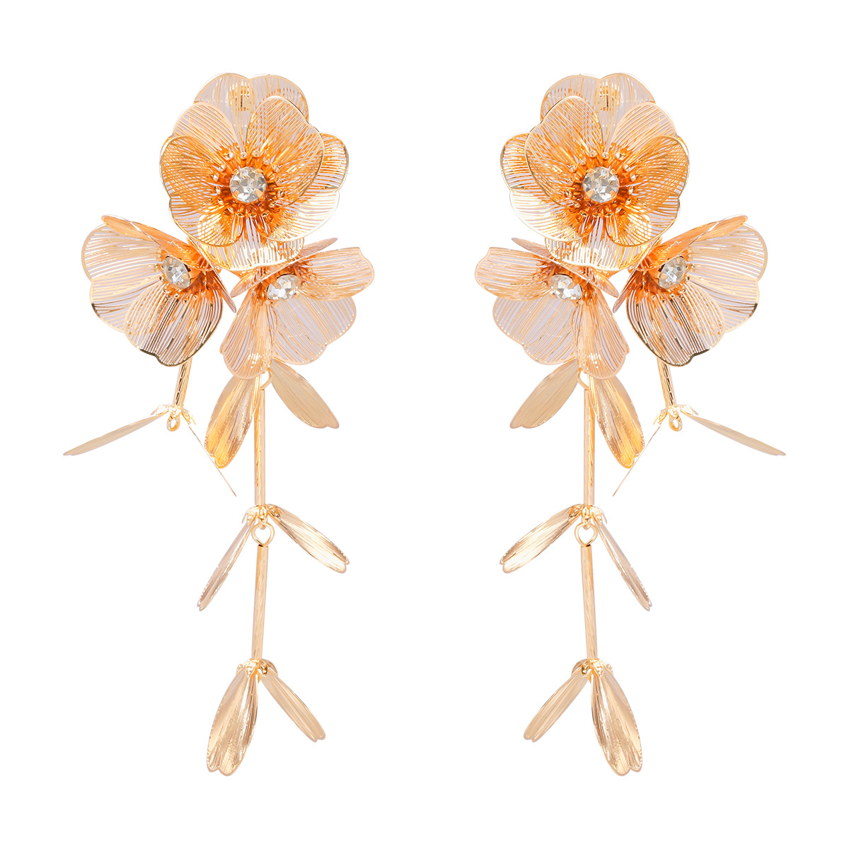 Glam Luxurious Flower 14k Gold Plated Rhinestones Alloy Wholesale Earrings Necklace display picture 7