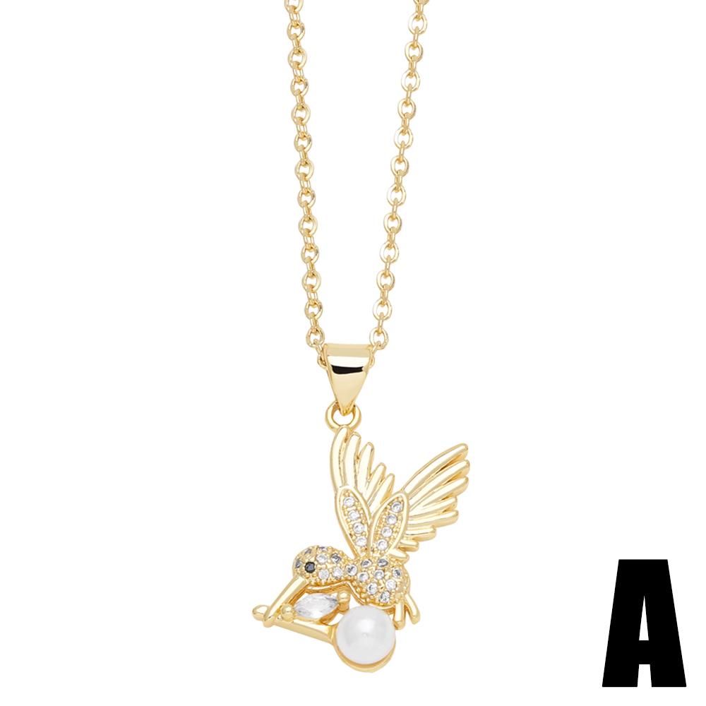 Elegant Modern Style Moon Heart Shape Bird Stainless Steel Copper Plating Inlay Zircon 18k Gold Plated Pendant Necklace display picture 3