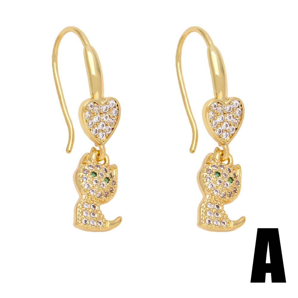 1 Pair Cute Sweet Simple Style Paw Print Heart Shape Cat Plating Inlay Copper Zircon 18k Gold Plated Drop Earrings display picture 4