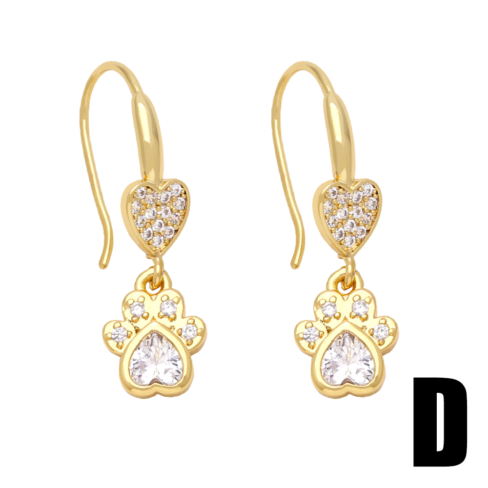 1 Pair Cute Sweet Simple Style Paw Print Heart Shape Cat Plating Inlay Copper Zircon 18k Gold Plated Drop Earrings display picture 7