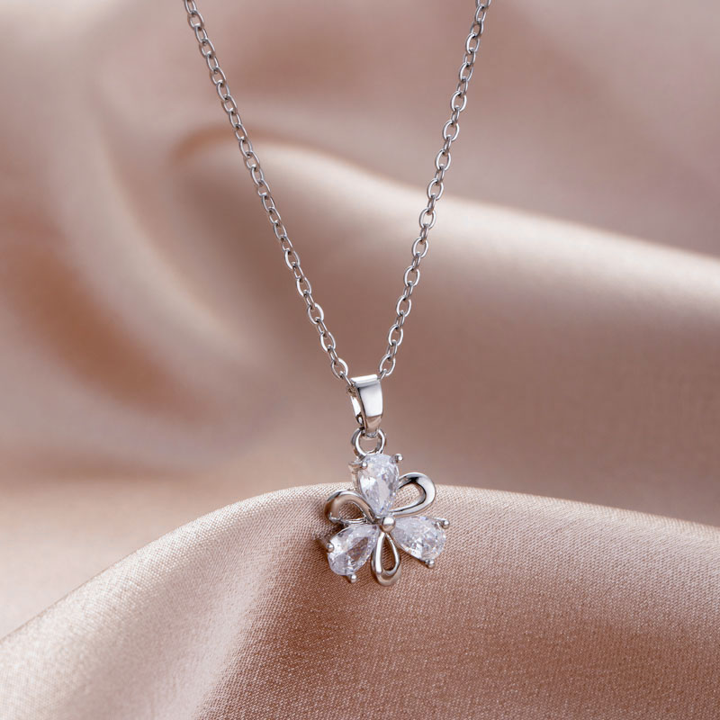 Stainless Steel Titanium Steel White Gold Plated Elegant Plating Inlay Flower Dragonfly Fish Tail Zircon Pendant Necklace display picture 11