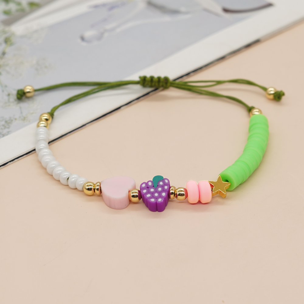 Cute Simple Style Fruit Heart Shape Beads Glass Soft Clay Wholesale Bracelets display picture 2